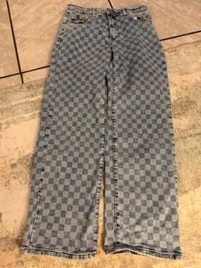 Almost Famous Checkerboard Light Blue Straight Leg Jeans